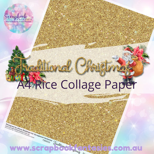 Traditional Christmas A4 Rice Collage Paper - Gold Glitter 7382233