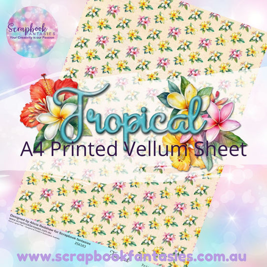 Tropical A4 Printed Vellum Sheet - Tiny Frangipanis 256183