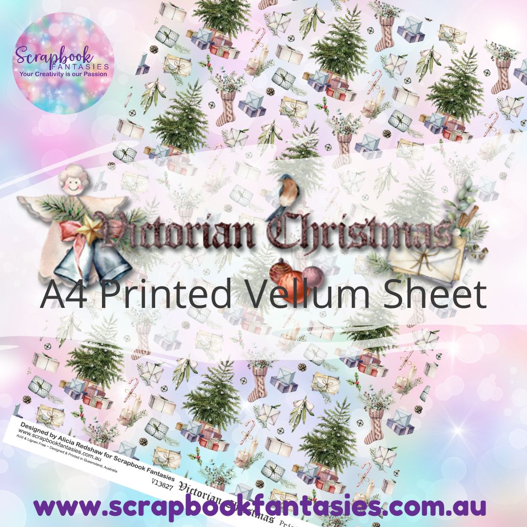 Victorian Christmas A4 Printed Vellum Sheet - Tree Print V13827