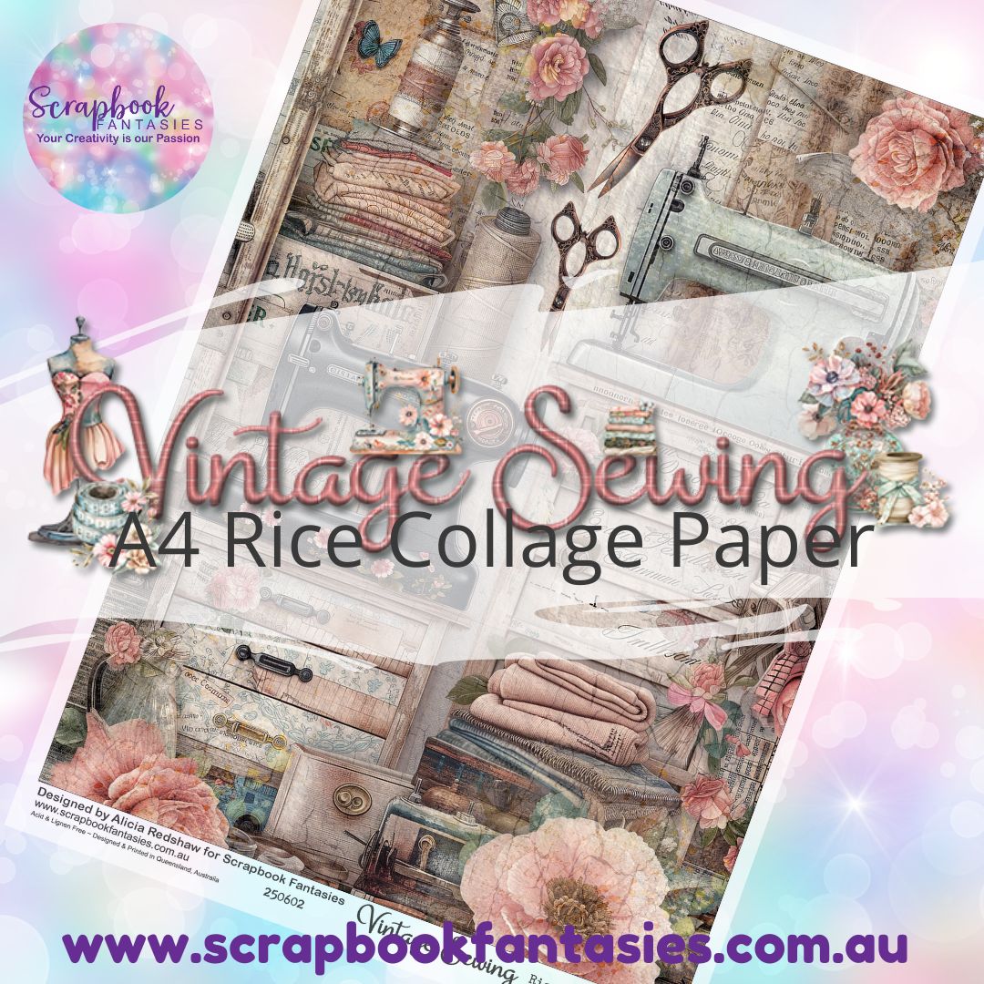 Vintage Sewing A4 Rice Collage Paper - Collage 2 250602