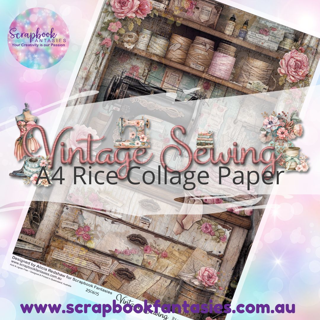 Vintage Sewing A4 Rice Collage Paper - Collage 5 250605