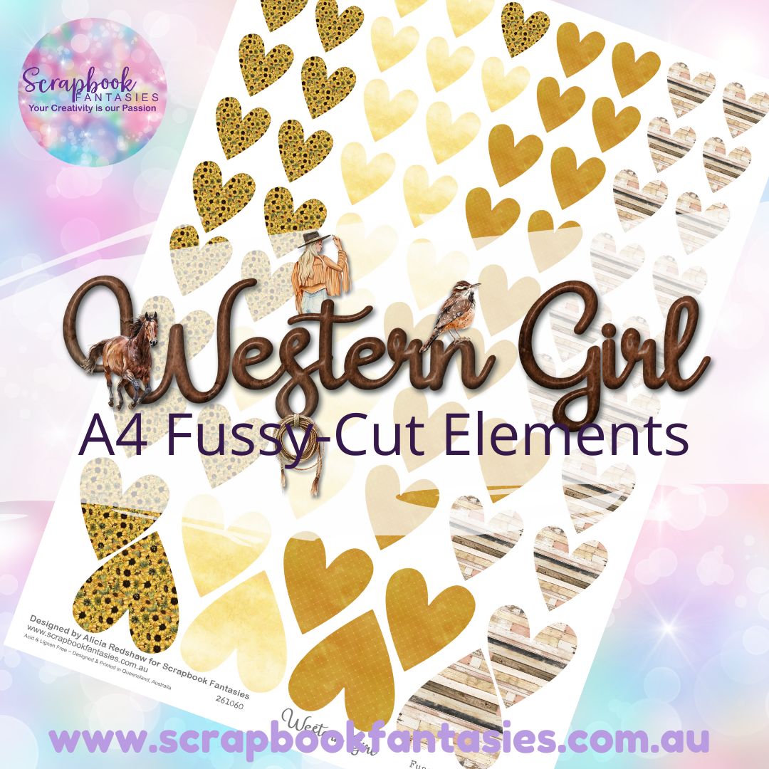 Western Girl A4 Colour Fussy-Cut Elements - Hearts 1-2 261060