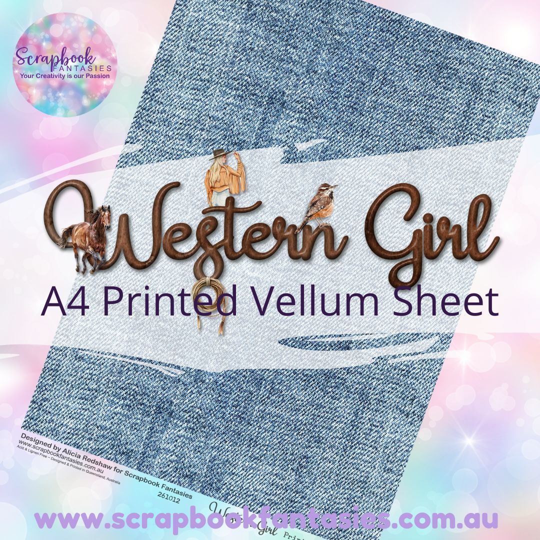 Western Girl A4 Printed Vellum Sheet - Denim 261012