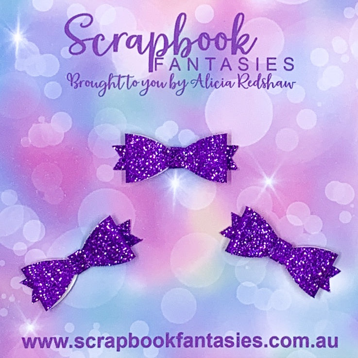 Handmade Purple Sparkly Mini-Mini Glitter Bows (3 pack) by Naomi-Jon Redshaw