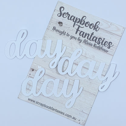 Day (script) - 3 pack - 3.25"x2" White Linen Cardstock Title-Cuts - Designed by Alicia Redshaw