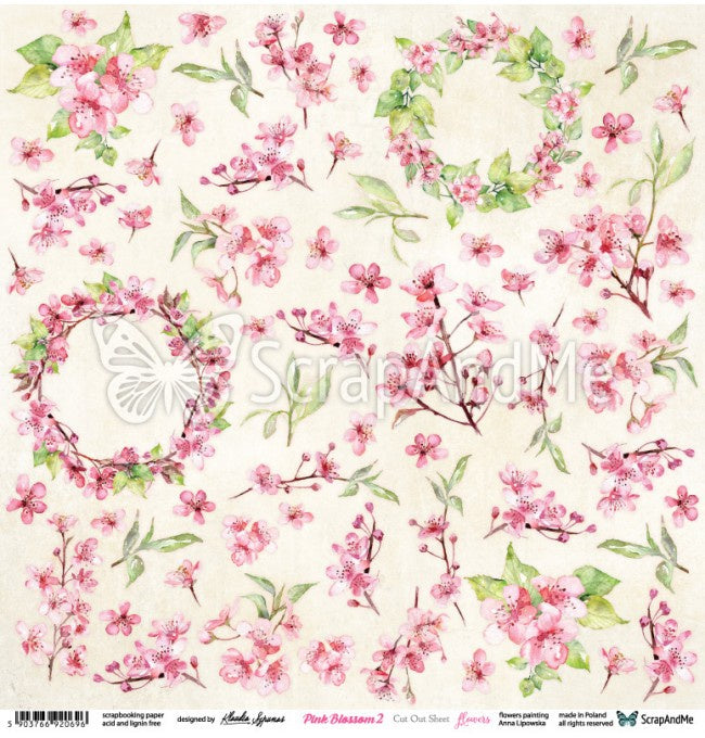 ScrapAndMe Pink Blossom 2 Cut-Out Flowers 12"x12" Single-sided Patterned Paper