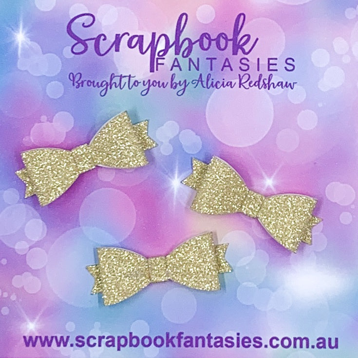Handmade Pale Gold Fine Glitter Mini Bows (3 pack) by Naomi-Jon Redshaw
