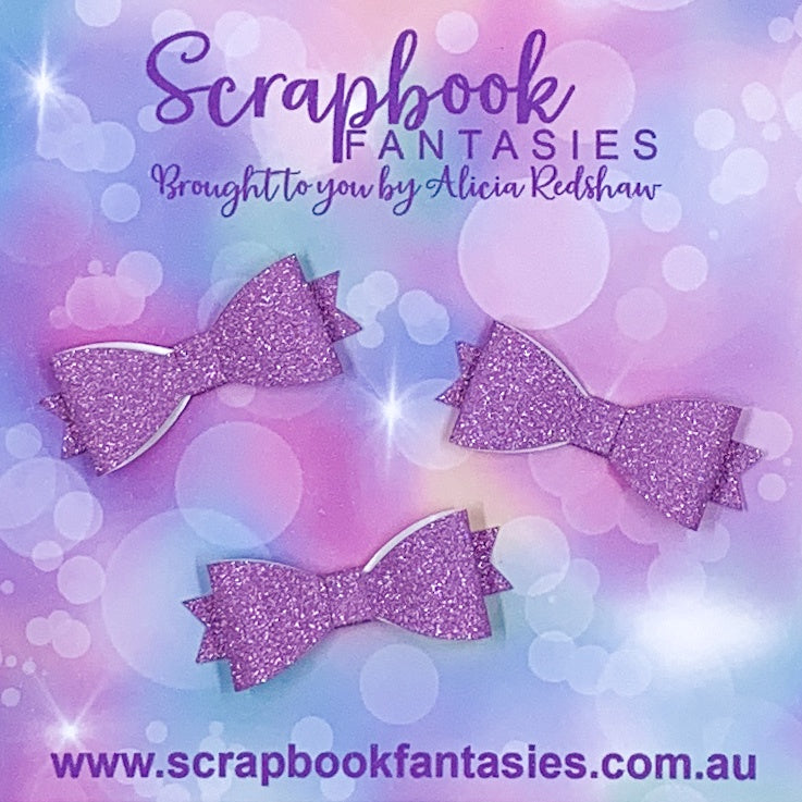 Handmade Lilac Fine Glitter Mini Bows (3 pack) by Naomi-Jon Redshaw