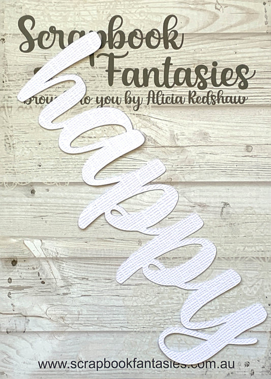 Happy 6"x2" White Linen Cardstock Title-Cut - Designed by Alicia Redshaw