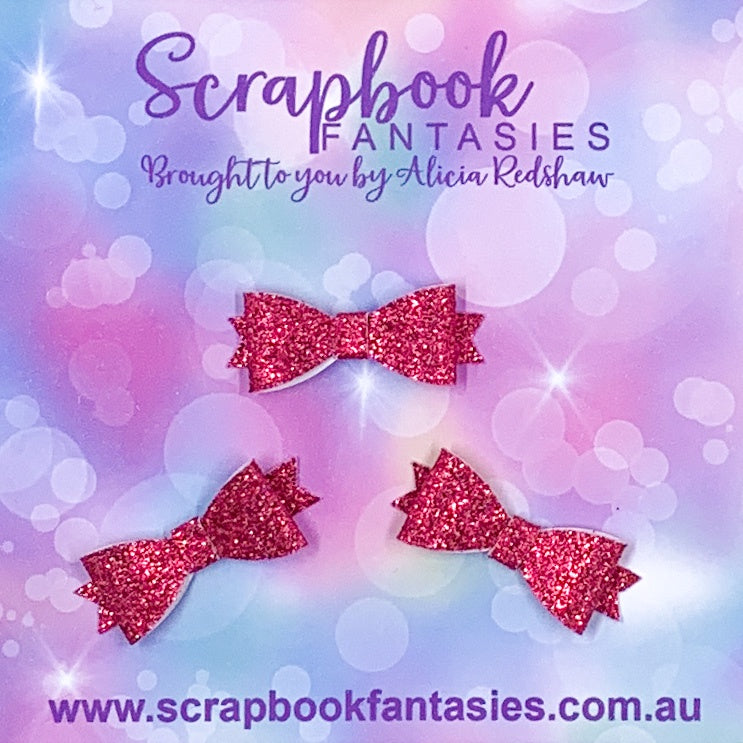 Handmade Hot Pink Sparkly Mini-Mini Glitter Bows (3 pack) by Naomi-Jon Redshaw
