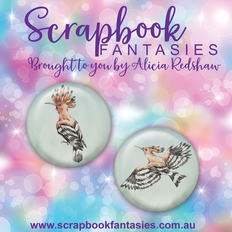 Tropical Birds Flair Buttons [1"] - Hoopoe (2 pieces) Designed by Alicia Redshaw