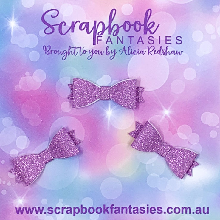 Handmade Lilac Fine Glitter Mini-Mini Bows (3 pack) by Naomi-Jon Redshaw