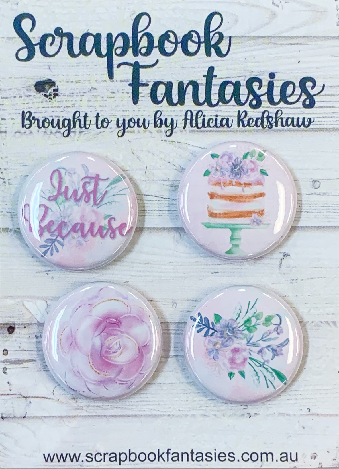 Springtime Tea Party Flair Buttons [1"] - Just Because (4 pieces) Designed by Alicia Redshaw Exclusively for Scrapbook Fantasies