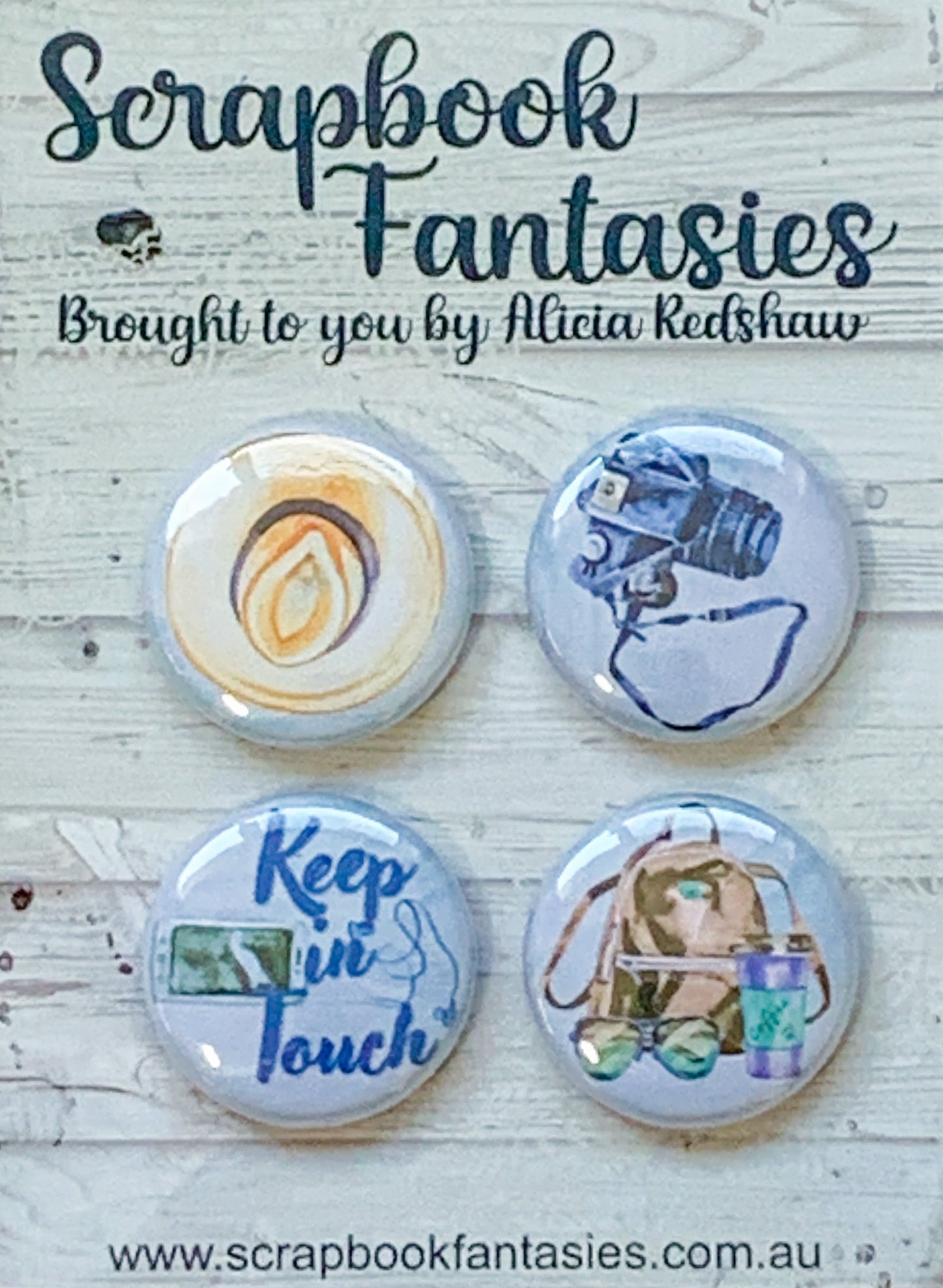 Flair Buttons [1"] - Adventure Travel (4 pieces) Designed by Alicia Redshaw