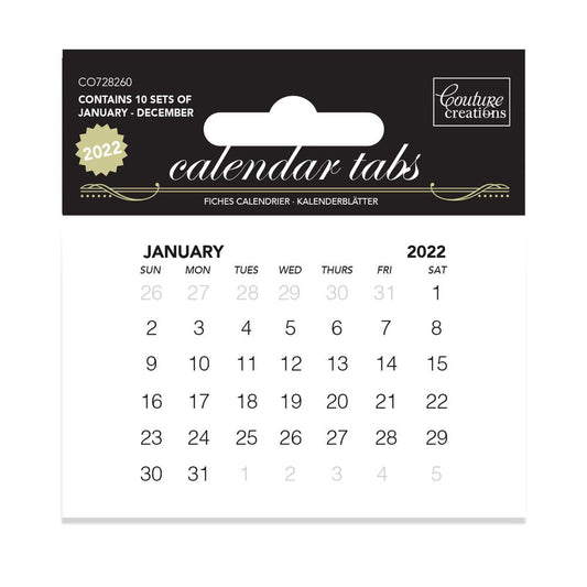 Couture Creations 2022 Calendar Tabs - 10 sets of 12 months - 75x50mm - CO728260