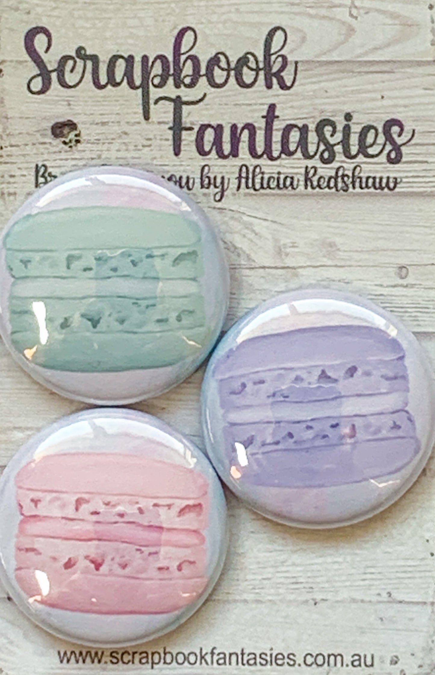 Springtime Tea Party Flair Buttons [1"] - Macarons (3 pieces) Designed by Alicia Redshaw Exclusively for Scrapbook Fantasies