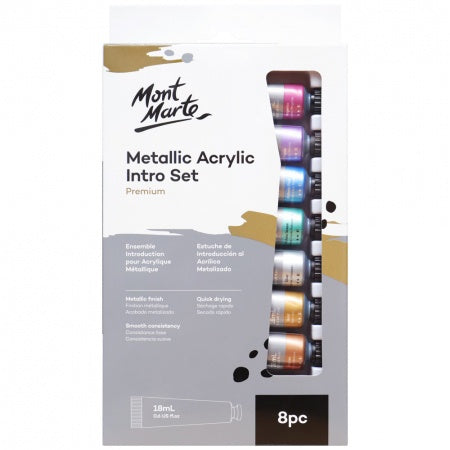 Mont Marte Premium Metallic Acrylic Intro Set - 8 x 18ml tubes PMMT8181