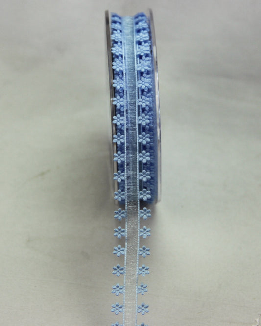 15mm Blue Flower Edged Organza Ribbon (1 metre)