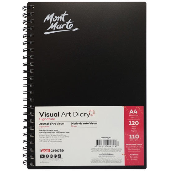 Mont Marte A4 Signature Spiralbound Visual Art Diary - 120 pages - 110gsm MSB0003