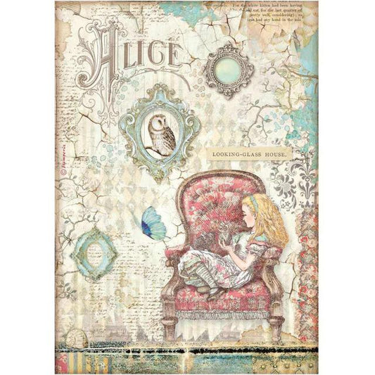 Stamperia Alice Through the Looking Glass A4 Rice Paper - Alice House DFSA4601