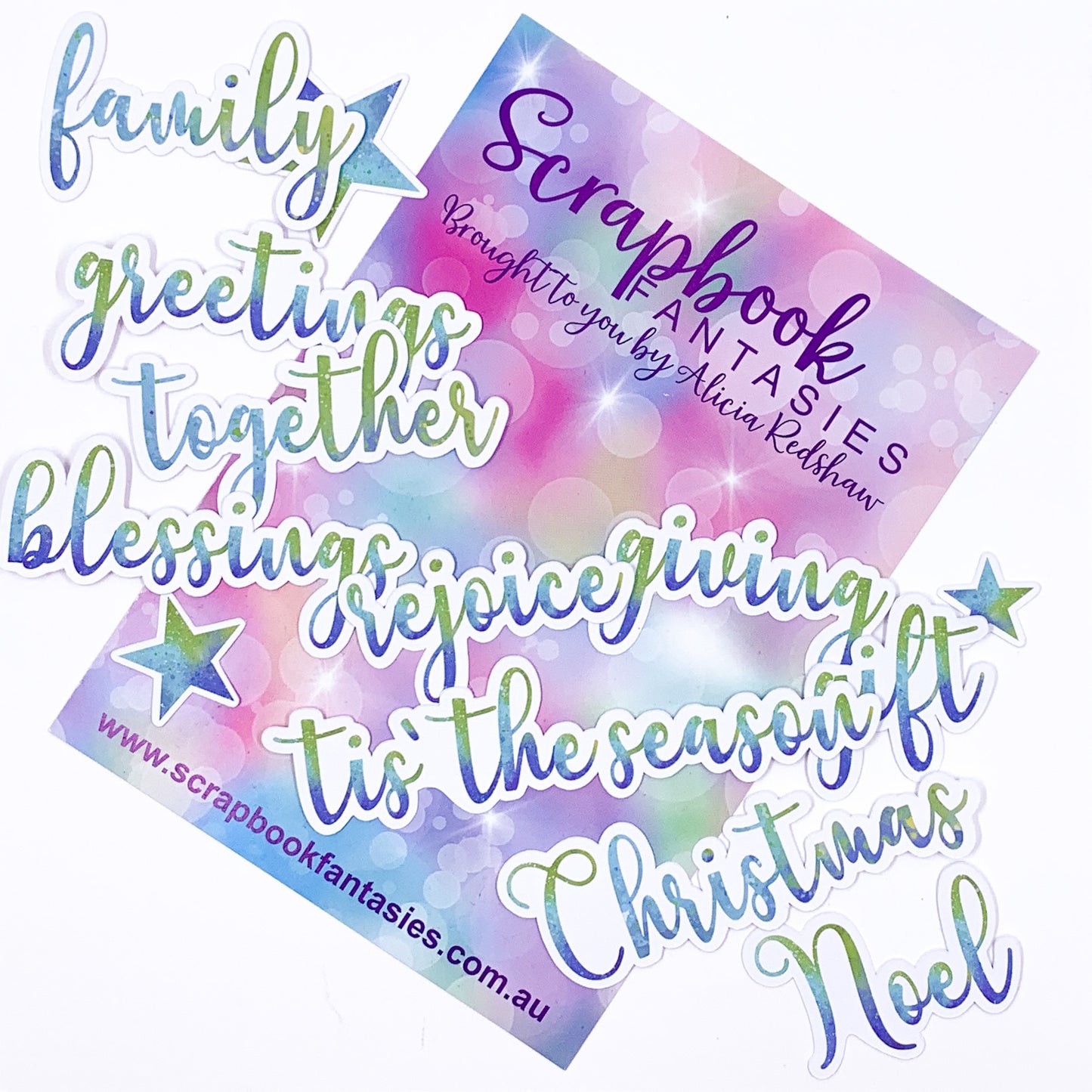 Colour-Cuts Minis - Christmas Words - Blue, Green & Aqua (13 pieces) Designed by Alicia Redshaw