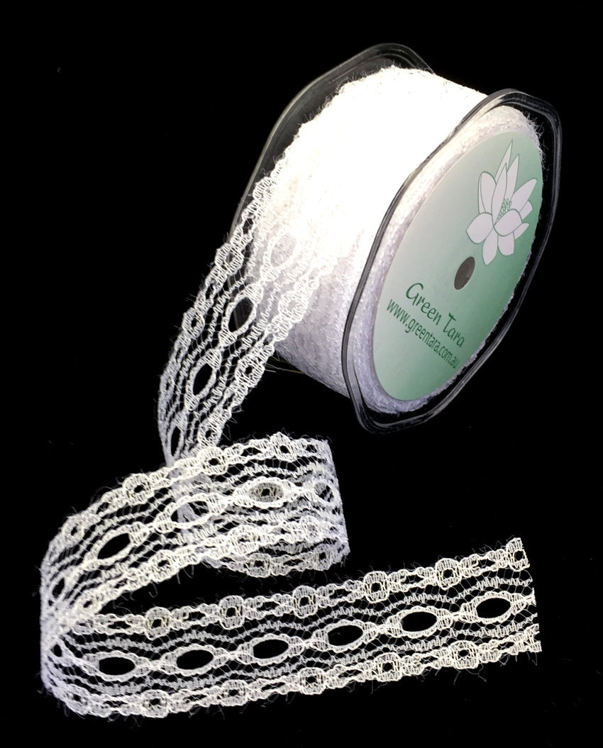 25mm White Nylon Lace - holes down centre for ribbon (1mt)