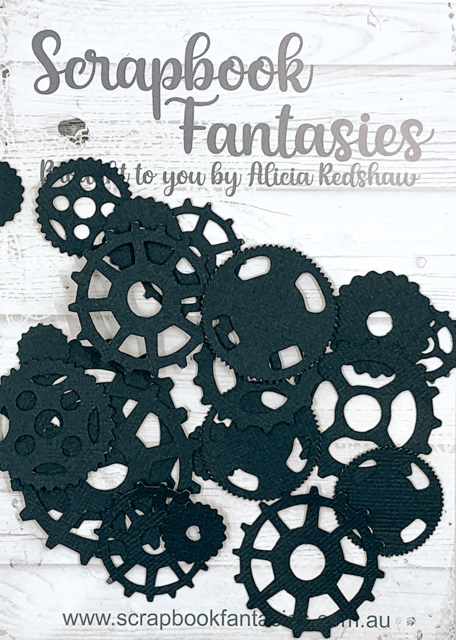 Robot Antics Cogs (22 pieces) Black Linen Cardstock Picture-Cuts - Designed by Alicia Redshaw