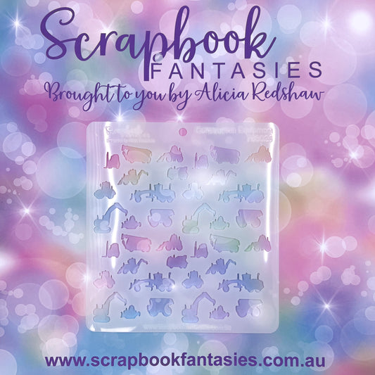 Scrapbook Fantasies Stencil Template Mask - 5.5”x5.5” - Construction Equipment 768025
