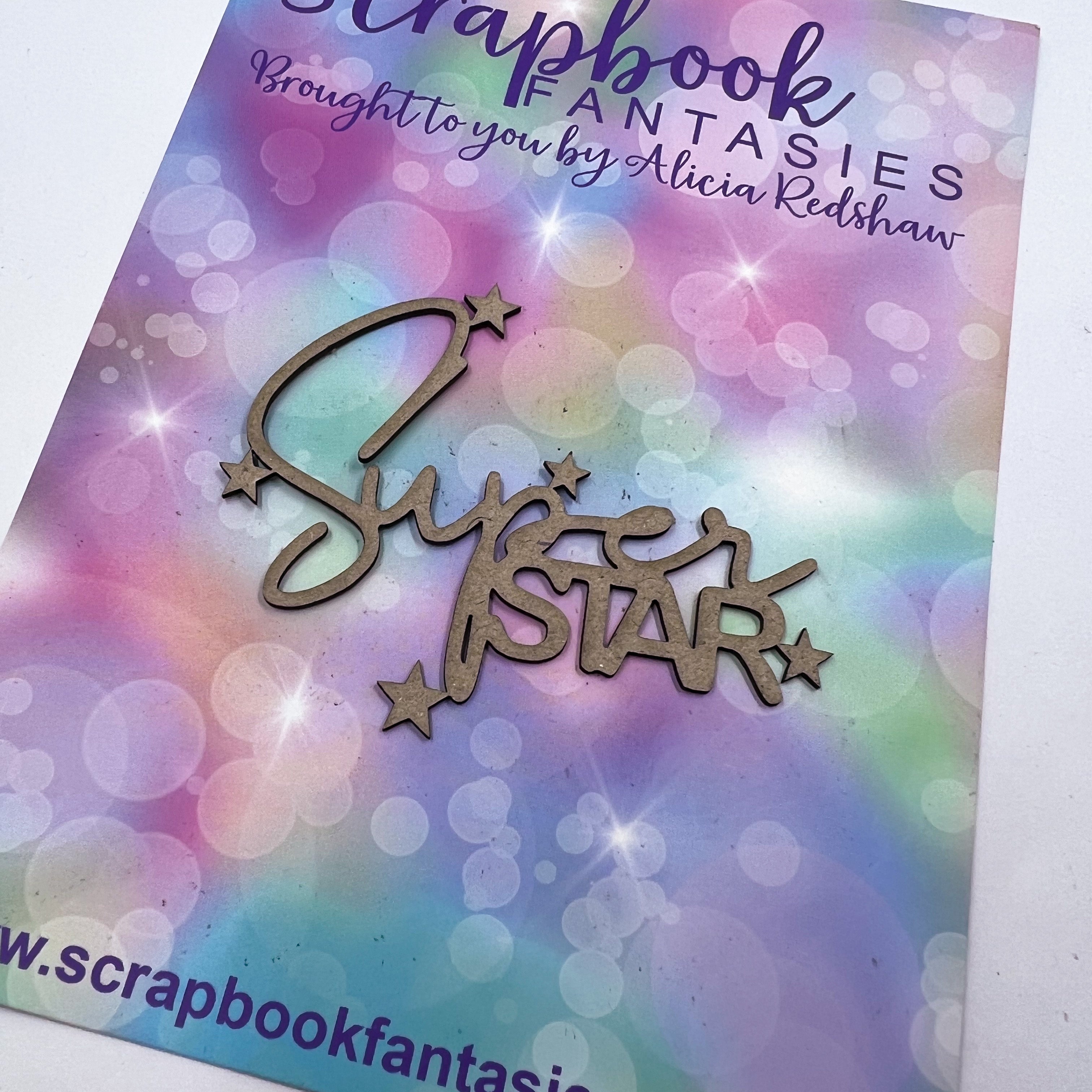 Chippie Cuts Grey 12mm Chipboard Script Word Superstar 3x25 1490 Scrapbook Fantasies 