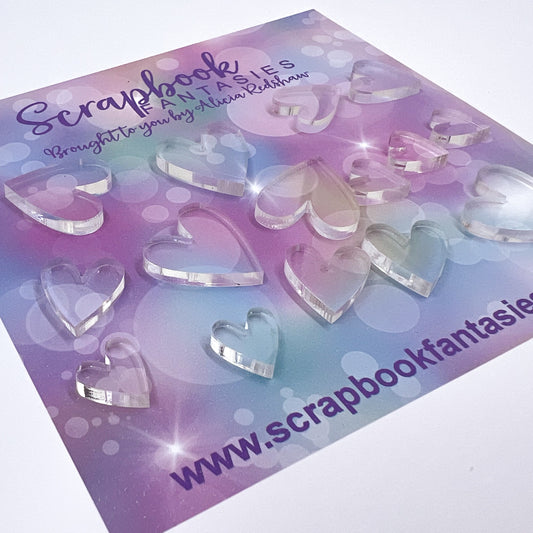 Acrylic-Cuts Acrylic Embellies Set (15 pieces) - Clear Hearts 1 - Designed by Alicia Redshaw - 14747