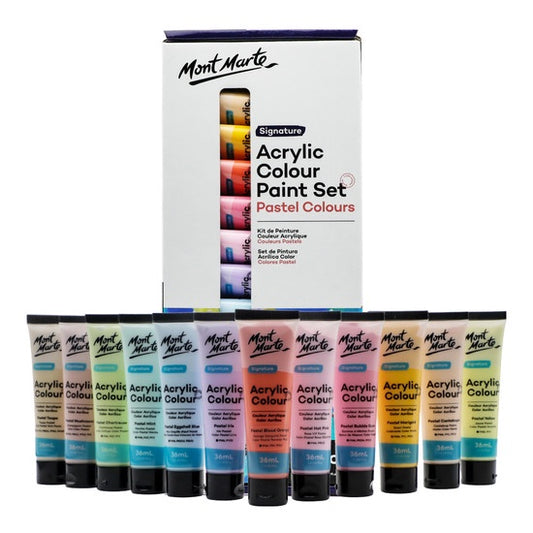 Mont Marte Pastel Colours Acrylic Paint Set - 12 x 36ml tubes MSCP1236