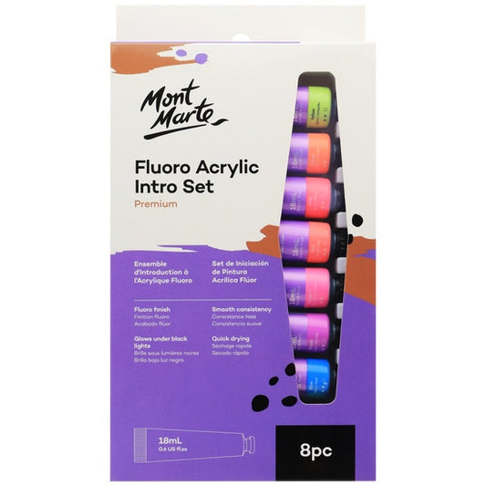 Mont Marte Premium Fluro Acrylic Intro Set - 8 x 18ml tubes PMFL8181