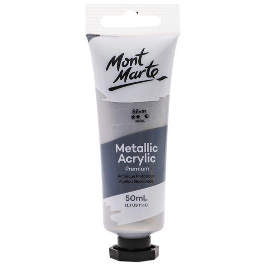 Mont Marte Silver Premium Metallic Acrylic Paint 50ml PMMT5007