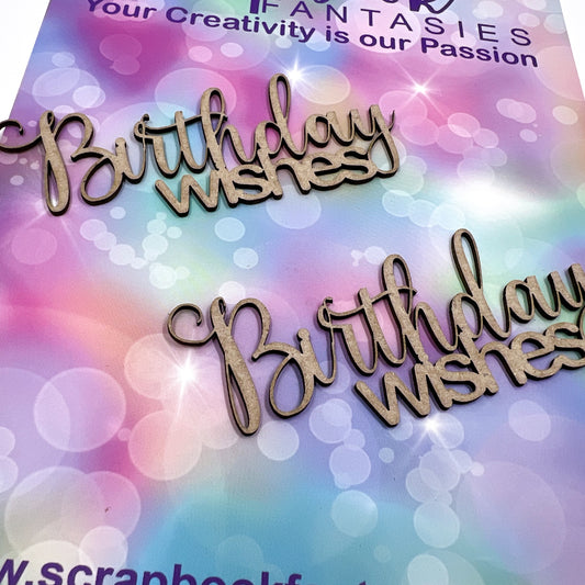 Chippie-Cuts Grey 1.2mm Chipboard Title - Birthday wishes (2 pack) 3"x1.25" 15492