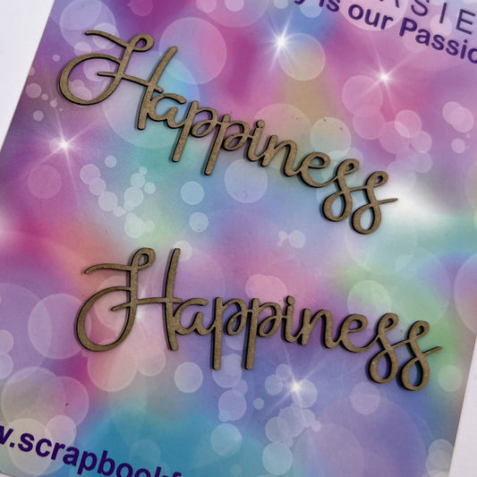 Chippie-Cuts Grey 1.2mm Chipboard Title - Happiness (2 pack) 3.25"x1" 15493