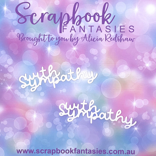 With Sympathy (mini script - 2 pack) 4"x1.25" White Linen Cardstock Title-Cut - Designed by Alicia Redshaw