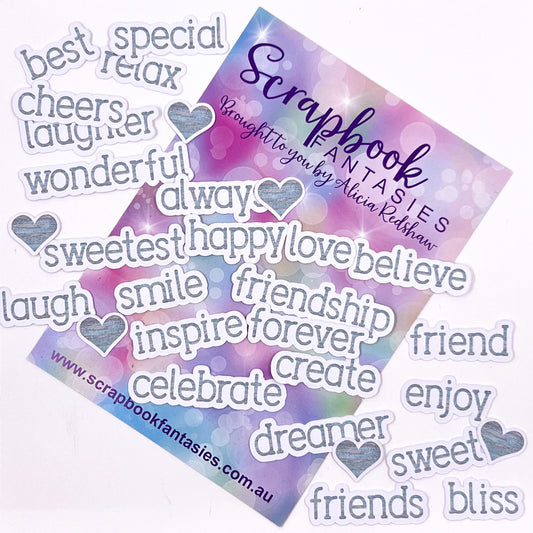 Colour-Cuts Minis Words 4 - Aqua Wood 3 (30 pieces) Designed by Alicia Redshaw