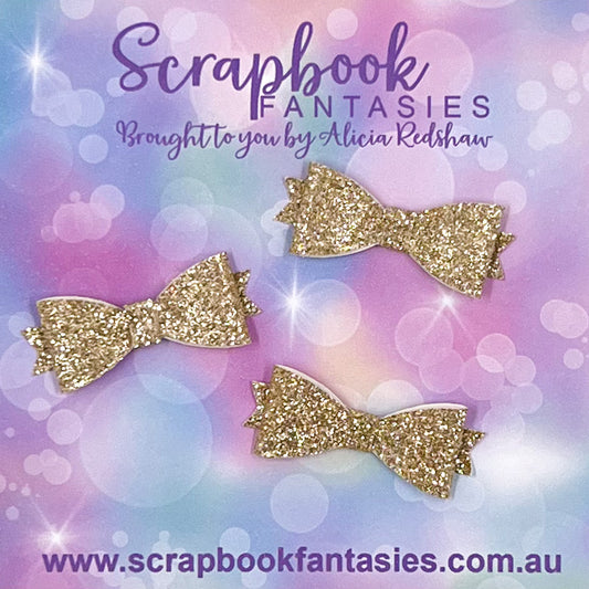 Handmade Light Gold Sparkly Mini Glitter Bows (3 pack) by Naomi-Jon Redshaw