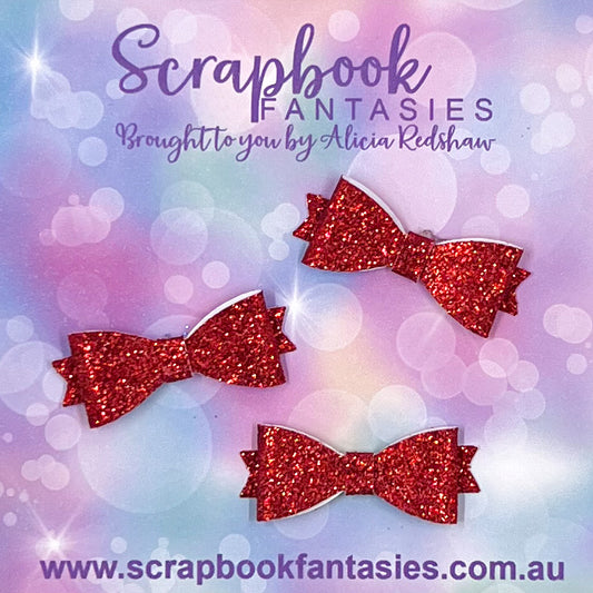 Handmade Red Sparkly Mini Glitter Bows (3 pack) by Naomi-Jon Redshaw