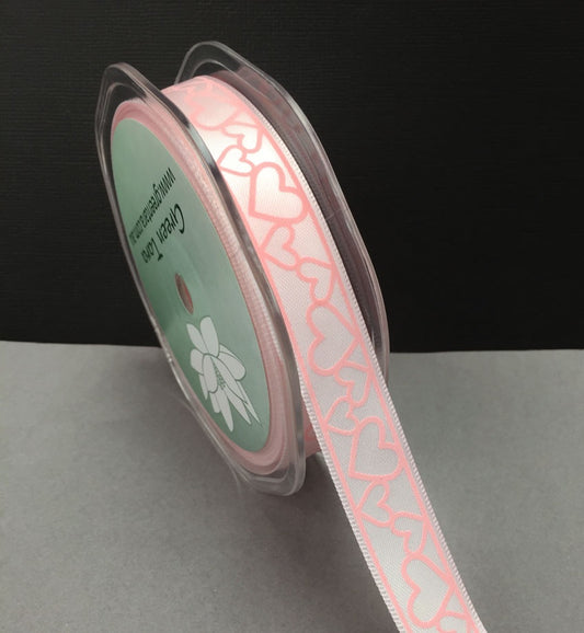 15mm Pink Hearts Print Satin Ribbon (1 metre)
