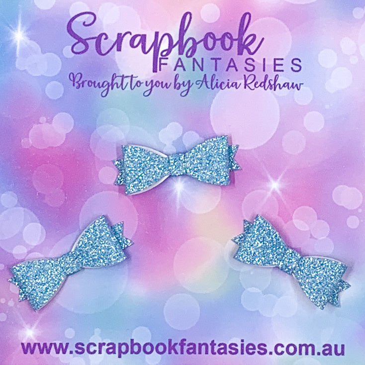 Handmade Light Blue Fine Mini-Mini Glitter Bows (3 pack) by Naomi-Jon Redshaw