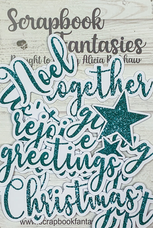Colour-Cuts Minis - Christmas Words - Teal Glitter (13 pieces) Designed by Alicia Redshaw