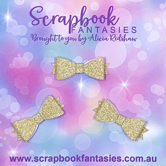 Handmade Pale Gold Fine Mini-Mini Glitter Bows (3 pack) by Naomi-Jon Redshaw