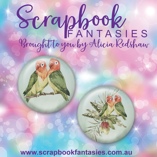 Tropical Birds Flair Buttons [1"] - Lovebirds (2 pieces) Designed by Alicia Redshaw