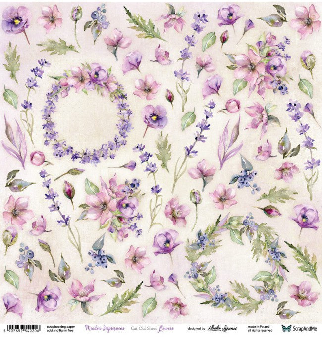 ScrapAndMe Meadow Impressions 12"x12" Single-sided Flowers Cut Out Sheet
