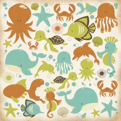 Kaisercraft Rock Pool Sea Friends (Creatures) 12x12 Specialty Gloss Print Patterned Paper PS206