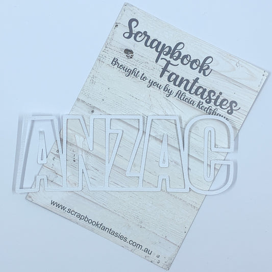 ANZAC 6.25"x2.25" White Linen Cardstock Title-Cut - Designed by Alicia Redshaw