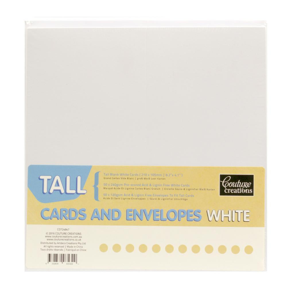 Couture Creations - Tall Card & Envelope Pack - White - 210mmx105mm - 50 of each - CO724847