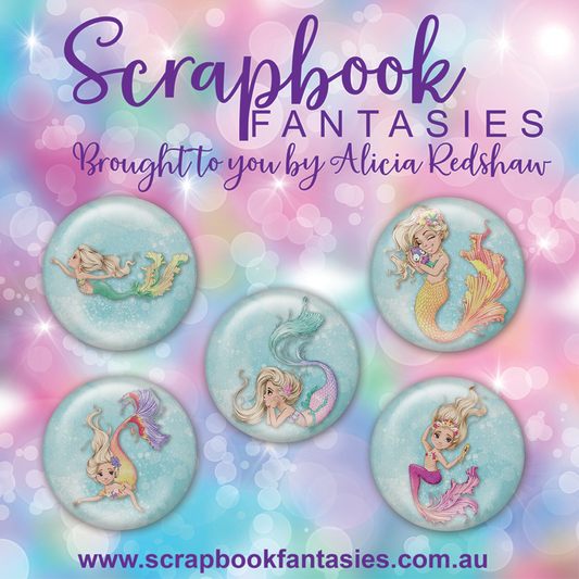 Mermaid Wishes Flair Buttons [1"]- Mermaids 1 (5 pieces) Designed by Alicia Redshaw