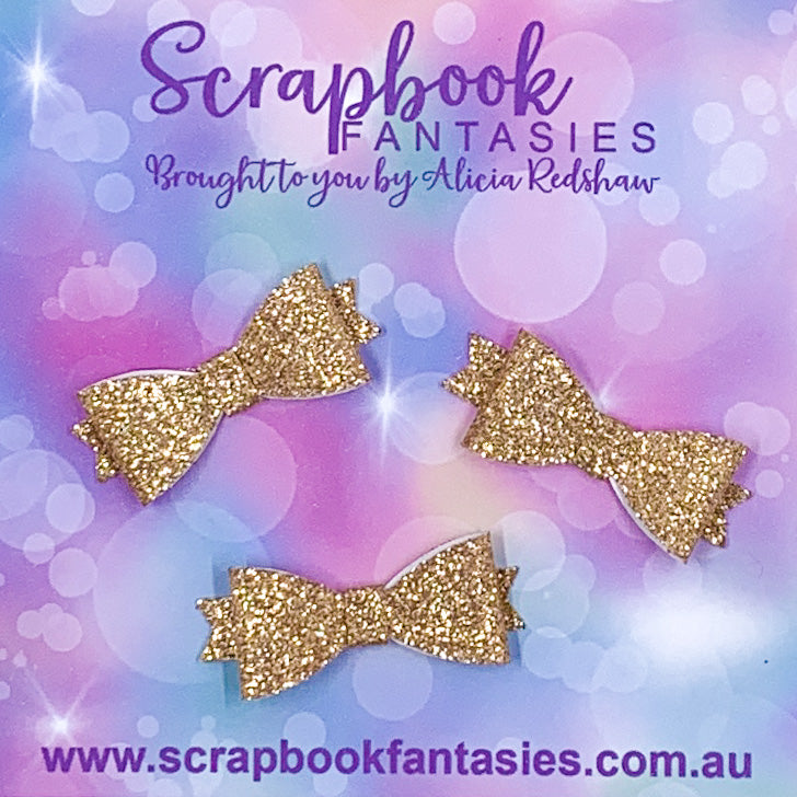 Handmade Rose Gold Sparkly Mini Glitter Bows (3 pack) by Naomi-Jon Redshaw